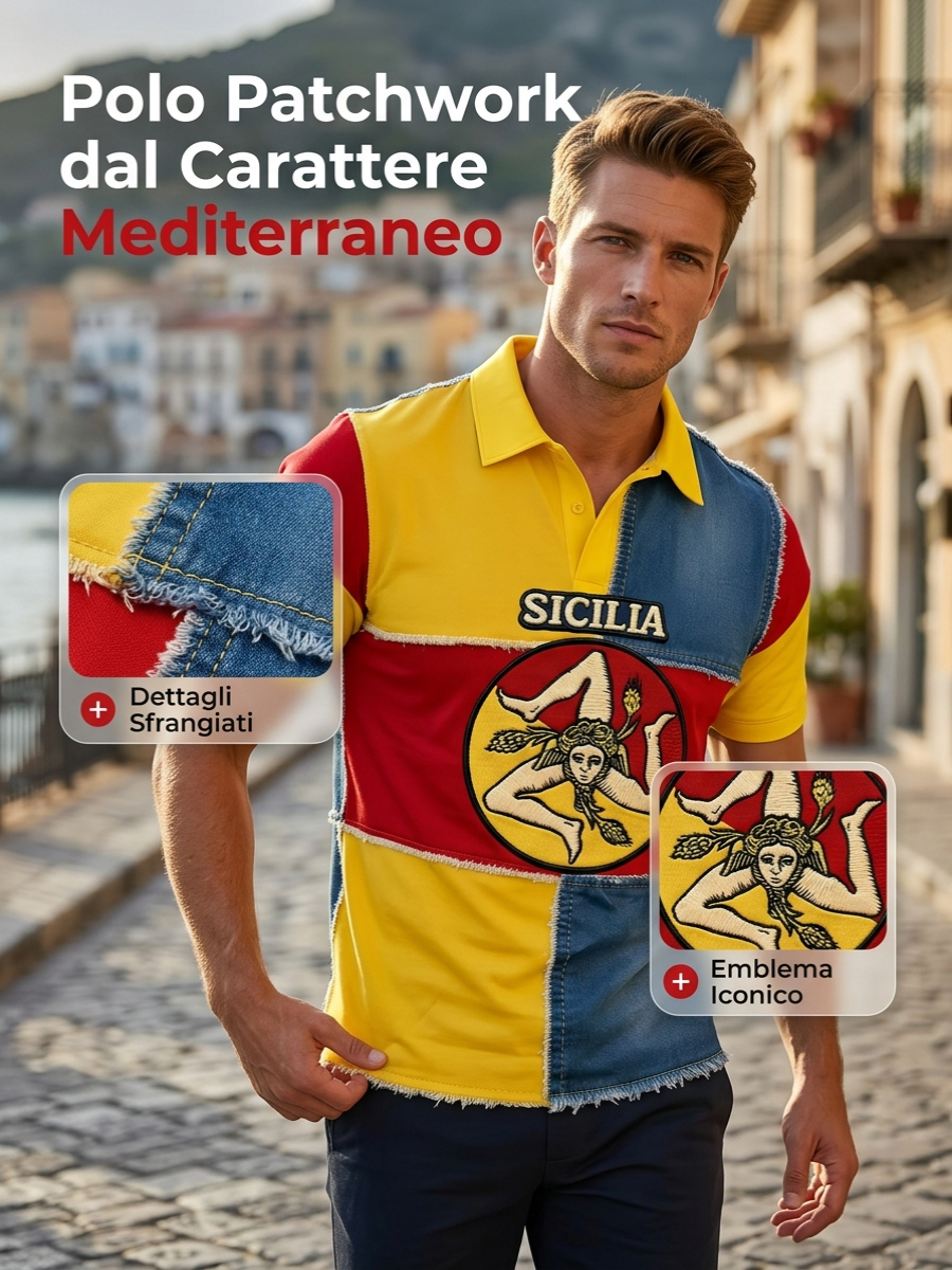 Polo da uomo con stampa artistica di ispirazione siciliana