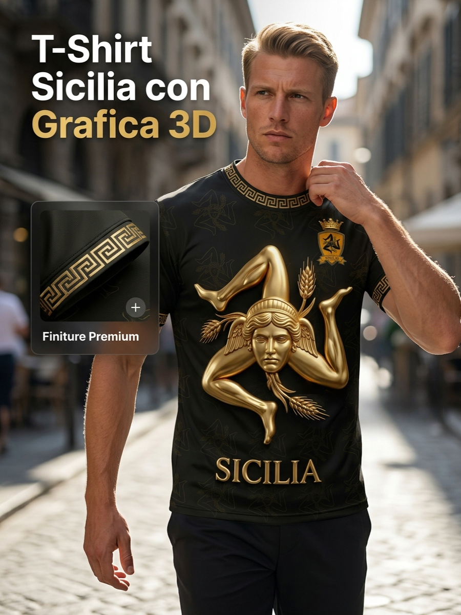 T-shirt da uomo Sicilia Trinacria a maniche corte