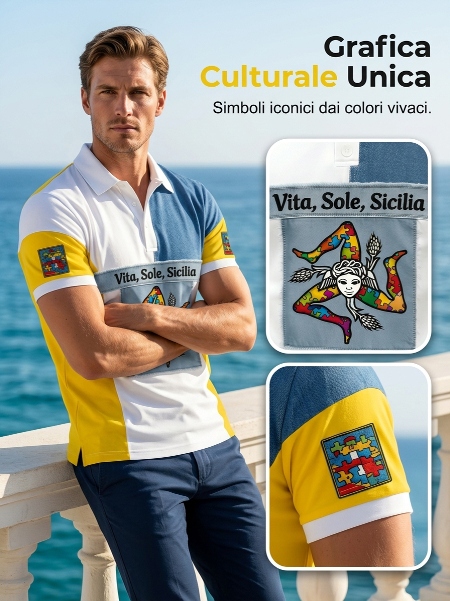 Polo da uomo con stampa artistica di ispirazione siciliana