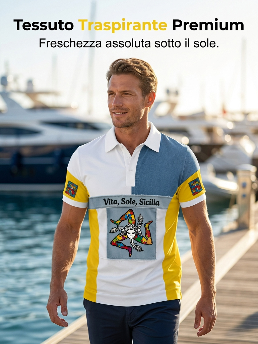 Polo da uomo con stampa artistica di ispirazione siciliana