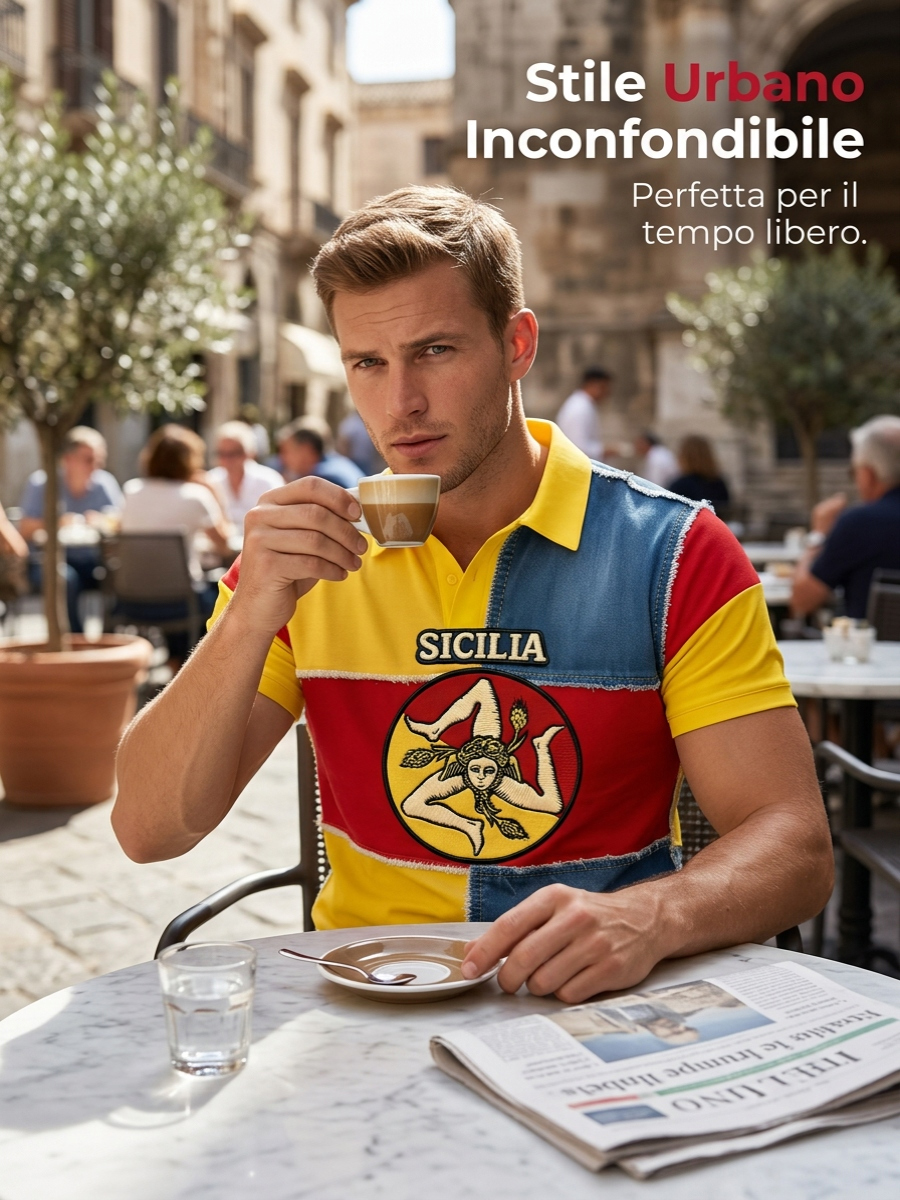 Polo da uomo con stampa artistica di ispirazione siciliana