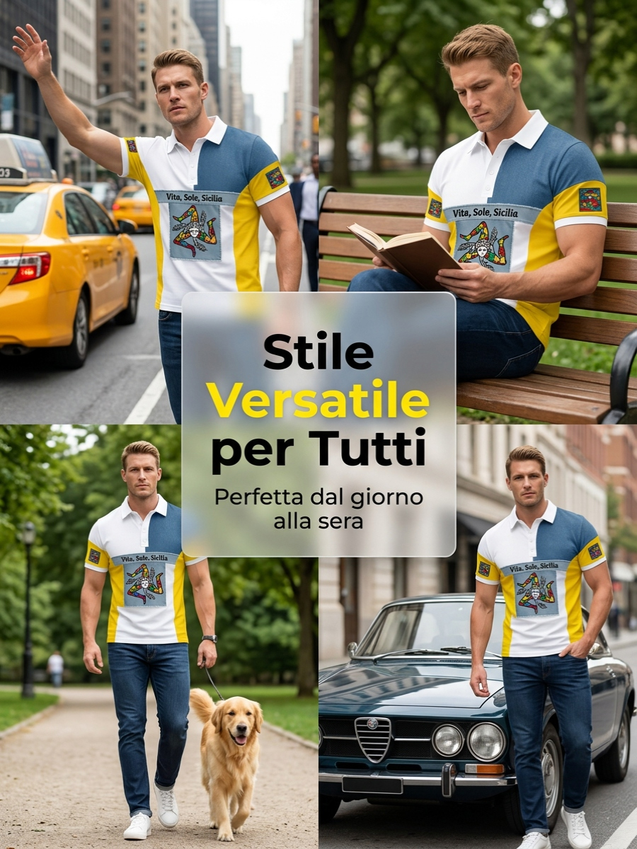 Polo da uomo con stampa artistica di ispirazione siciliana