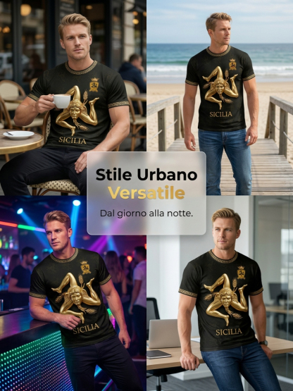 T-shirt da uomo Sicilia Trinacria a maniche corte