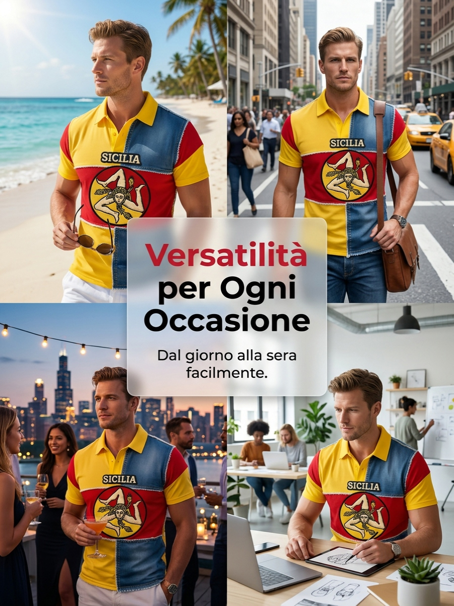 Polo da uomo con stampa artistica di ispirazione siciliana