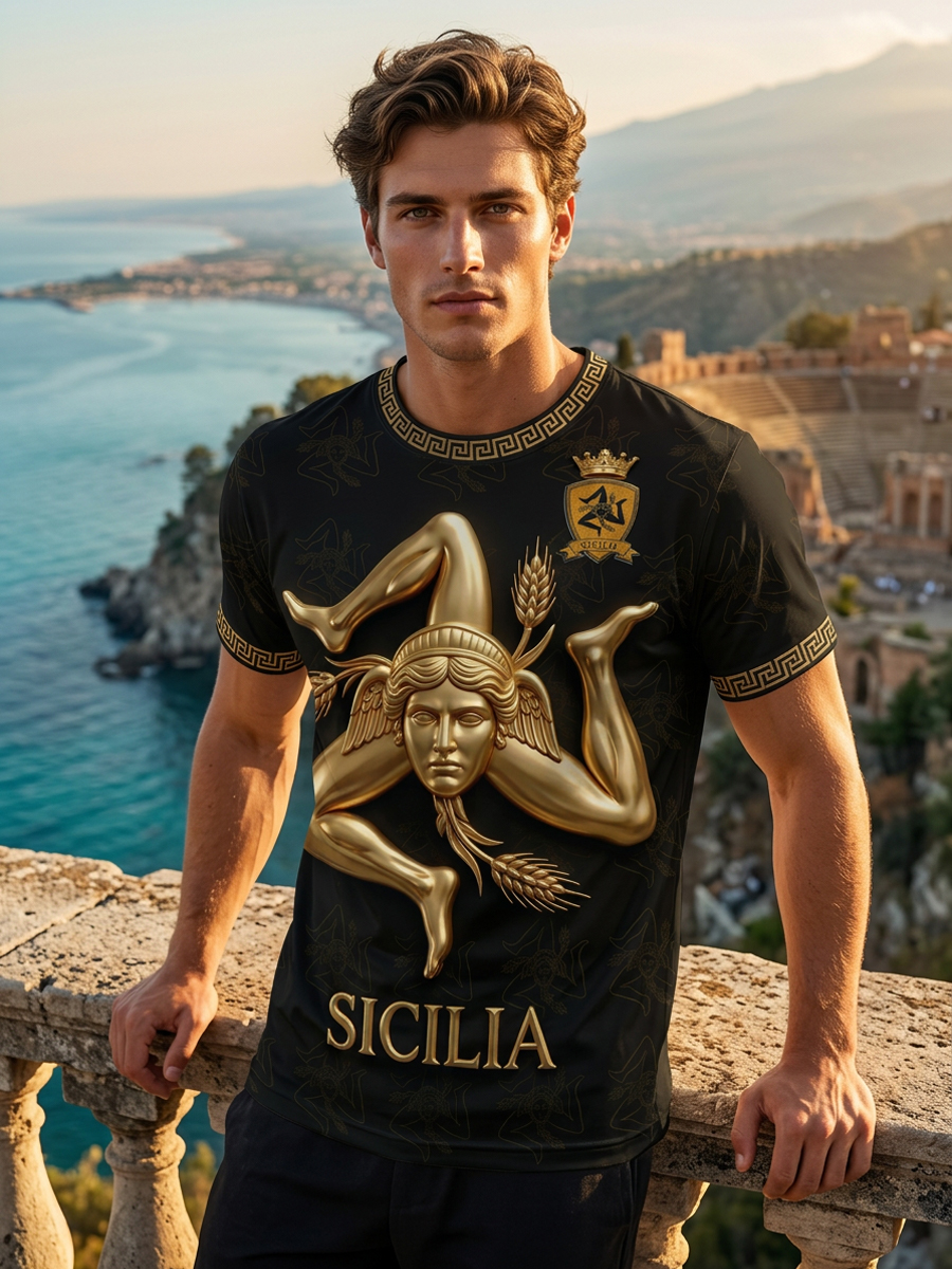 T-shirt da uomo Sicilia Trinacria a maniche corte