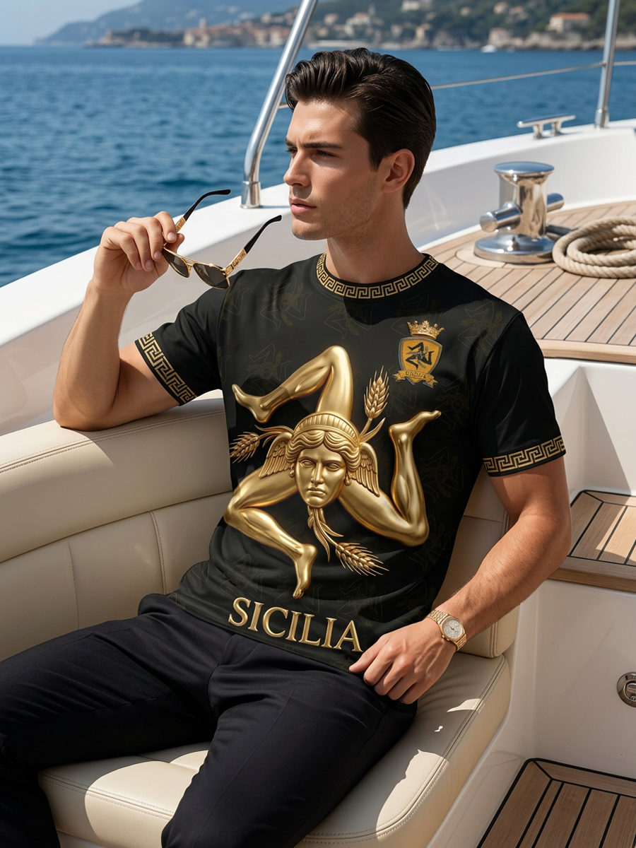 T-shirt da uomo Sicilia Trinacria a maniche corte