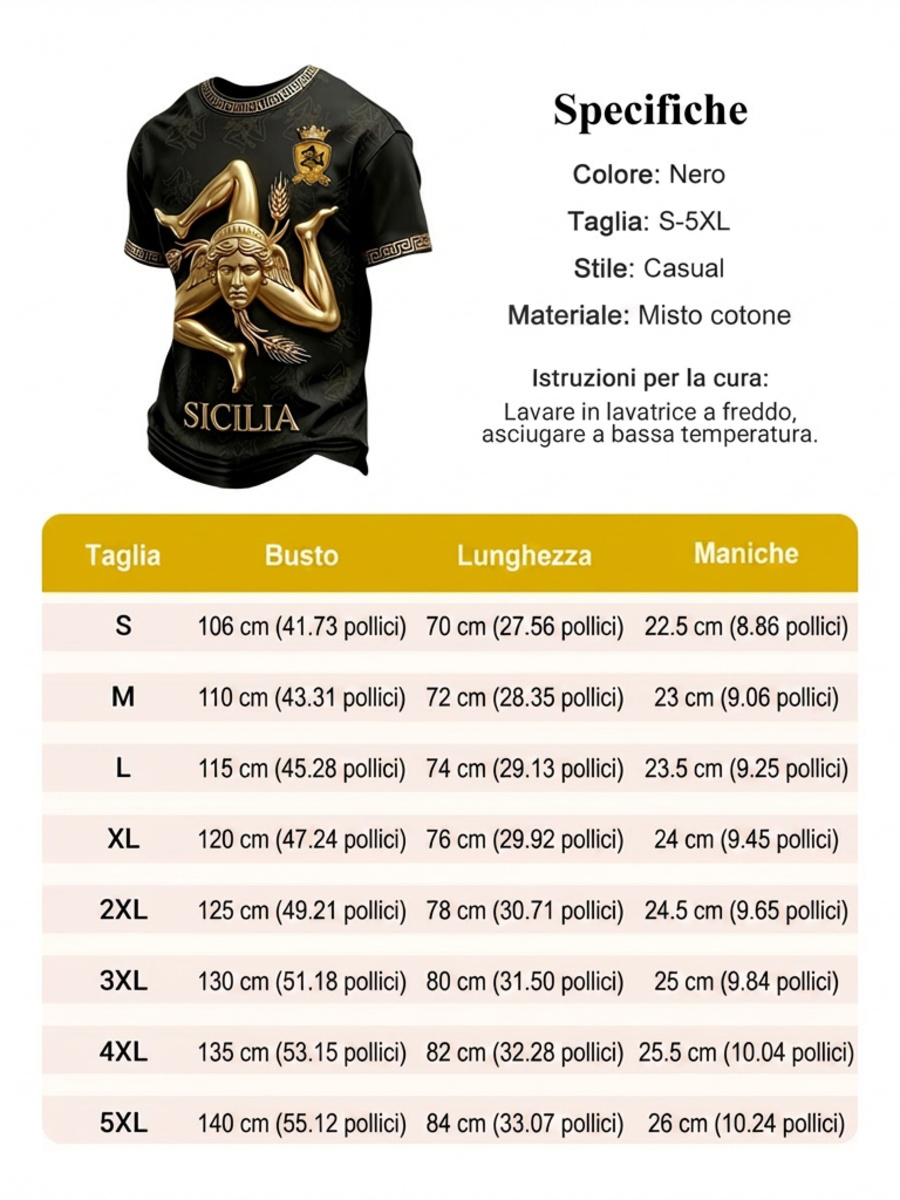 T-shirt da uomo Sicilia Trinacria a maniche corte