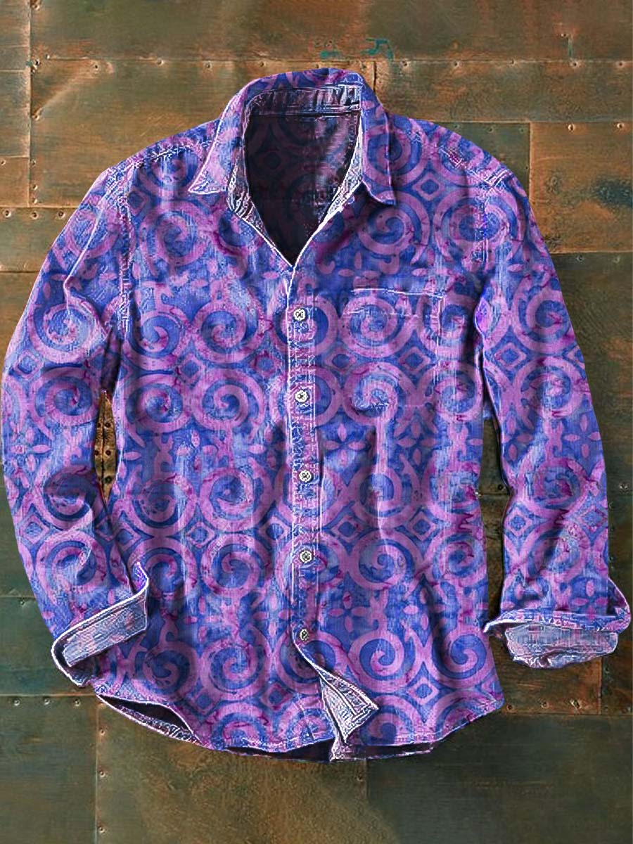 Camicia a maniche lunghe casual vintage con stampa floreale da uomo