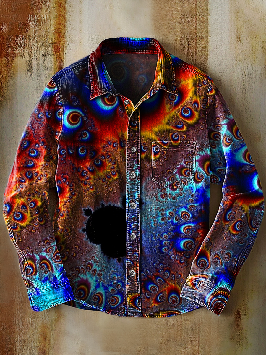 Camicia da tasca a manica lunga unisex semplice stile retrò con stampa artistica colorata