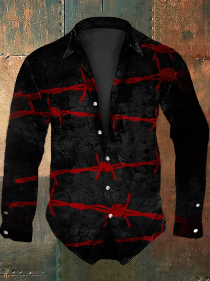 Camicia a manica lunga da uomo con chiusura a forma di zampa gotica punk vintage con stampa astratta casual