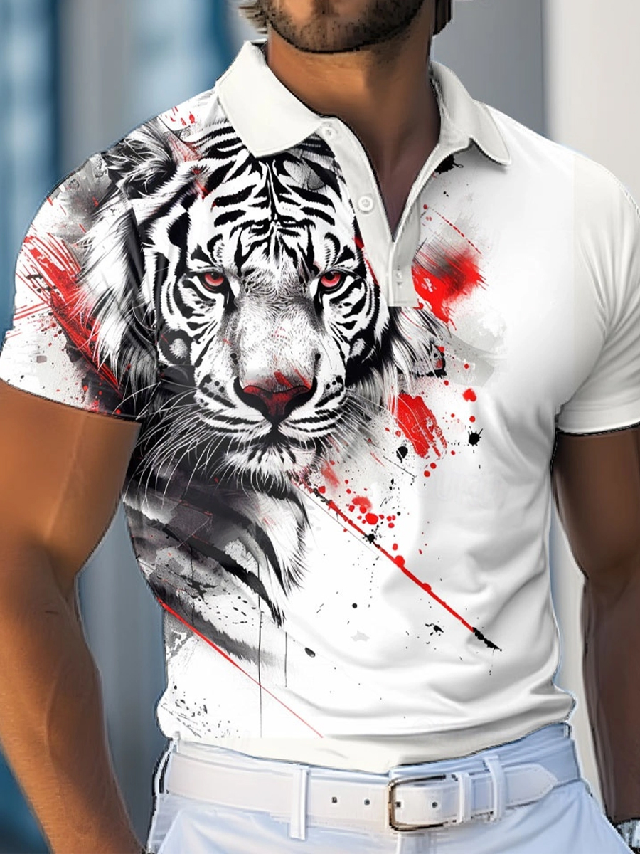 Polo casual da uomo vintage con stampa animale