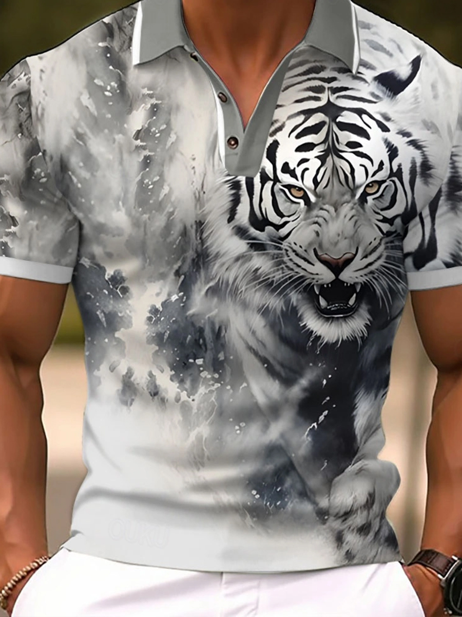 Polo casual da uomo vintage con stampa animale