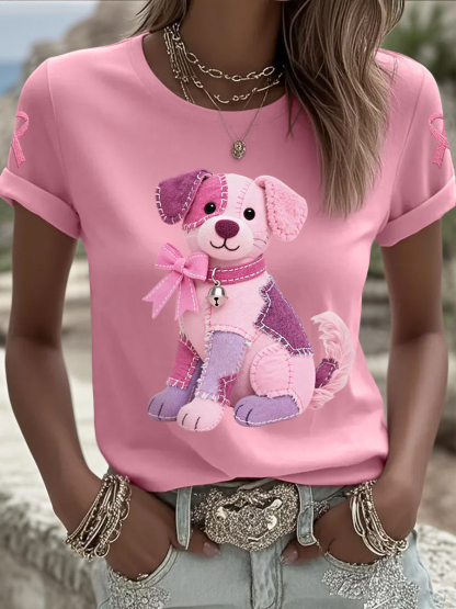 T-shirt di supporto per il cancro al seno con nastro rosa da donna