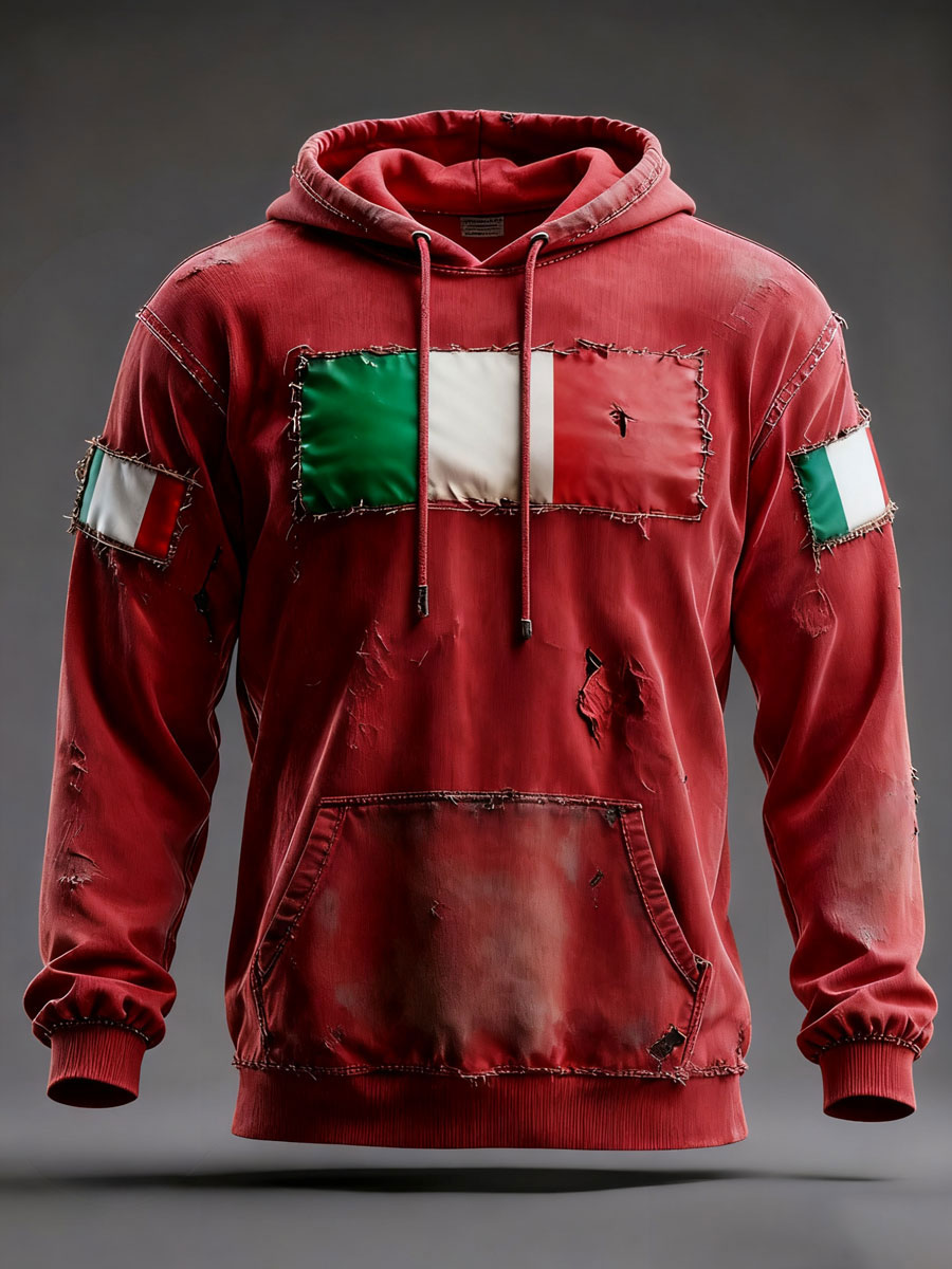 Felpa con cappuccio casual da uomo con stampa italiana