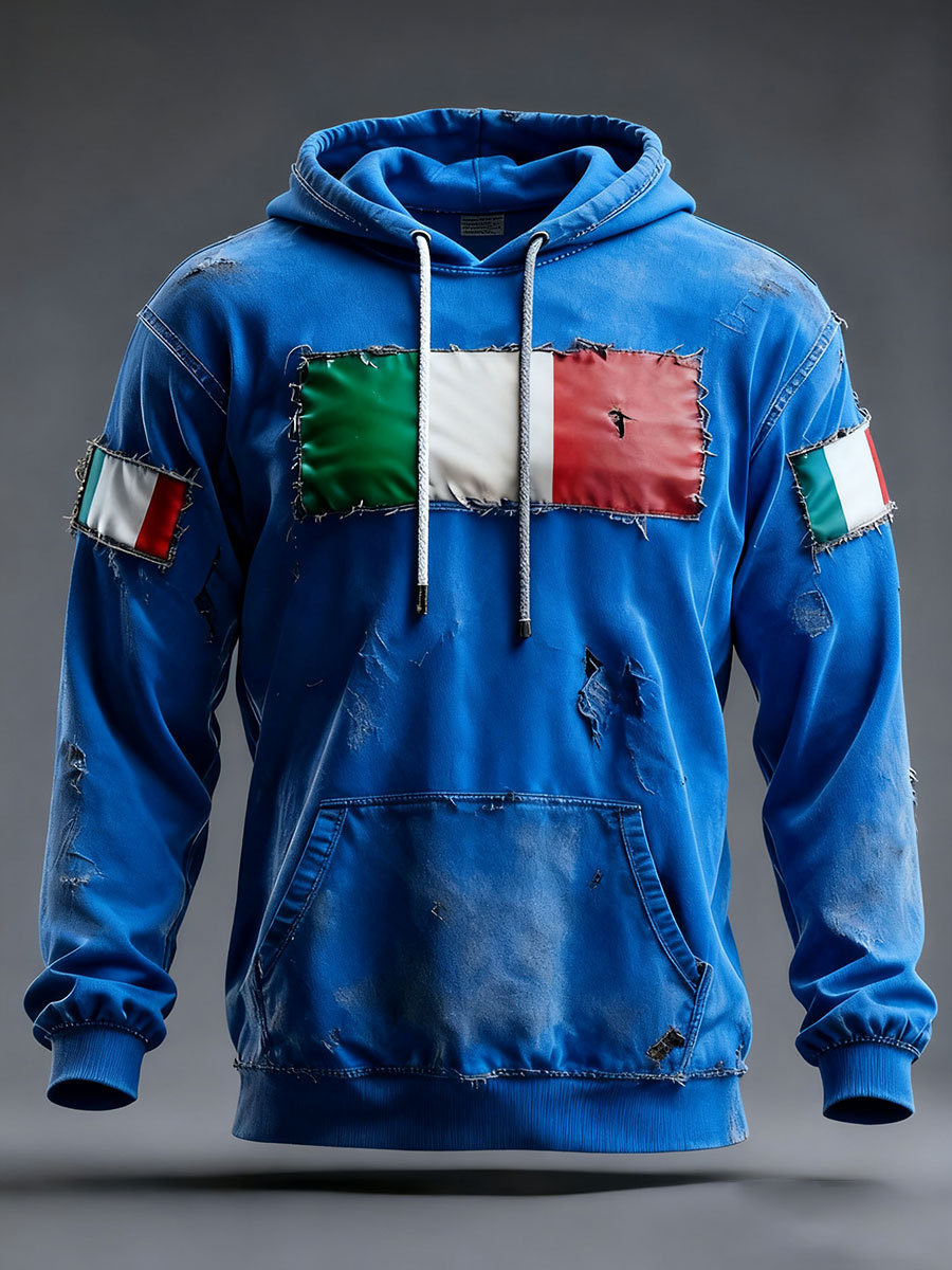 Felpa con cappuccio casual da uomo con stampa italiana