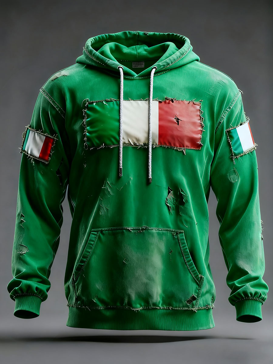 Felpa con cappuccio casual da uomo con stampa italiana