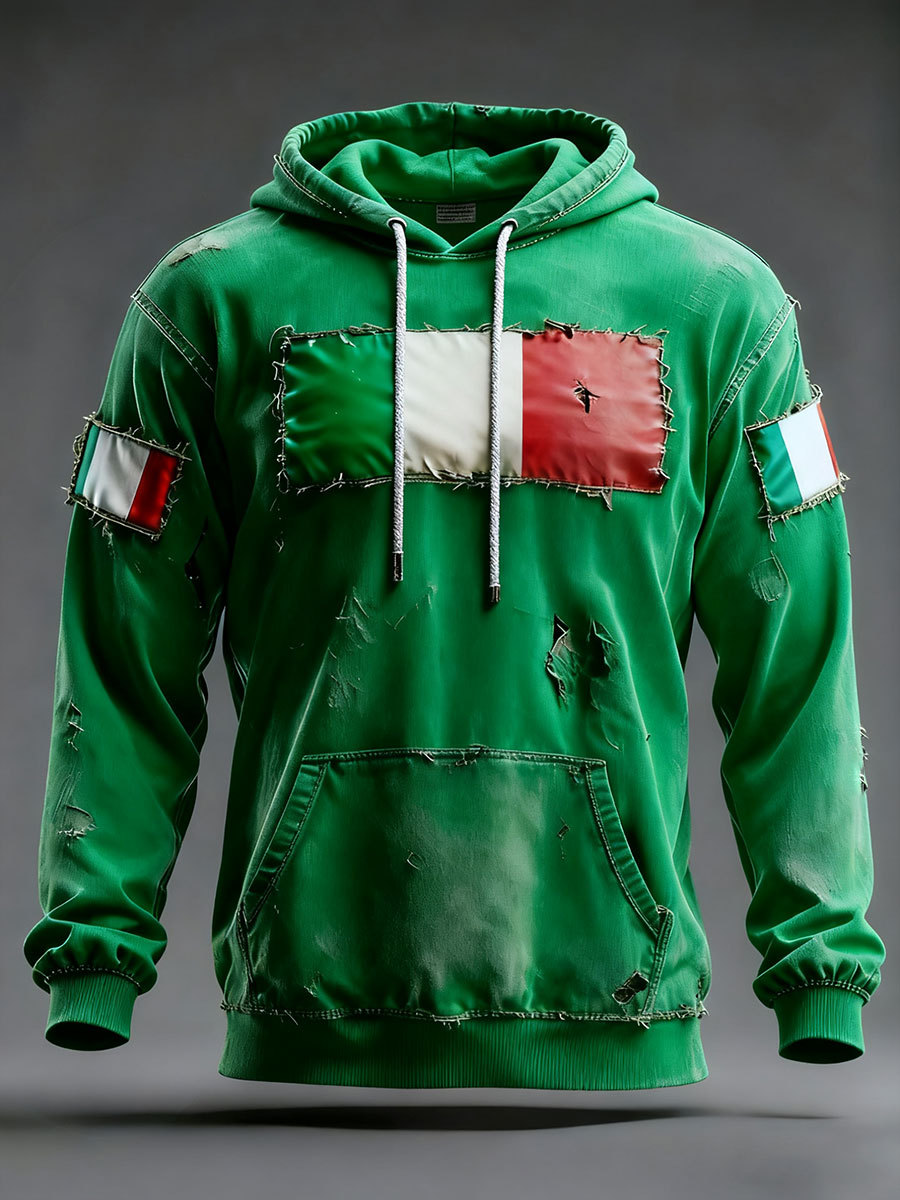 Felpa con cappuccio casual da uomo con stampa italiana