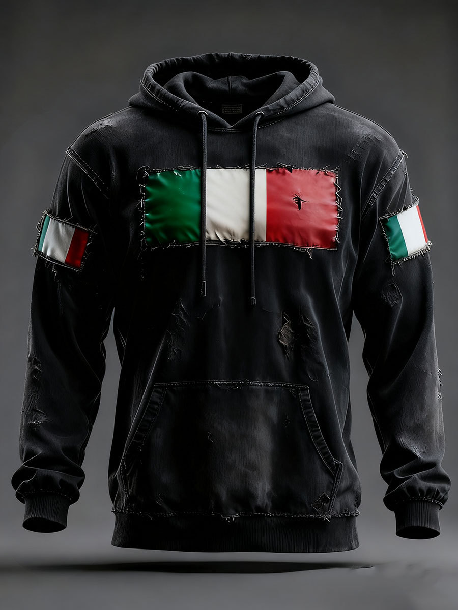 Felpa con cappuccio casual da uomo con stampa italiana