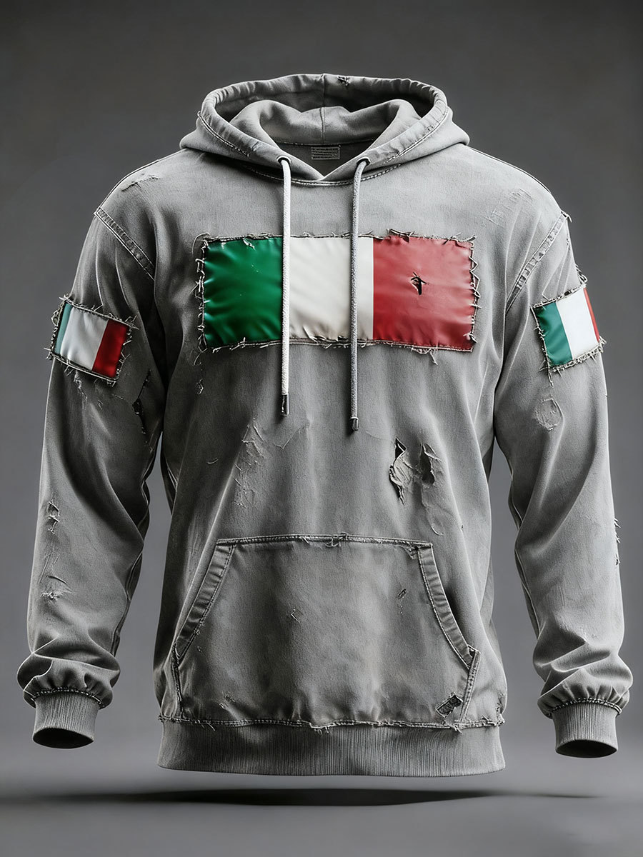 Felpa con cappuccio casual da uomo con stampa italiana