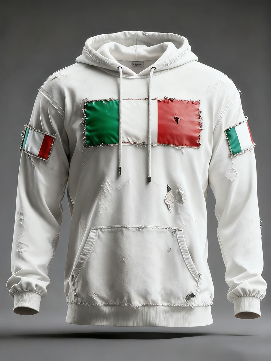 Felpa con cappuccio casual da uomo con stampa italiana