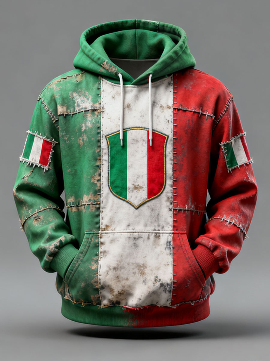 Felpa con cappuccio casual da uomo con stampa italiana