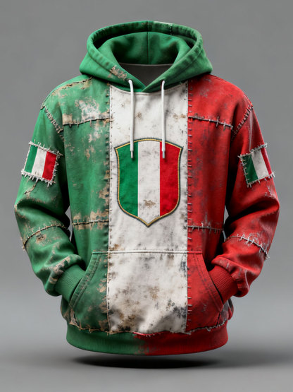 Felpa con cappuccio casual da uomo con stampa italiana