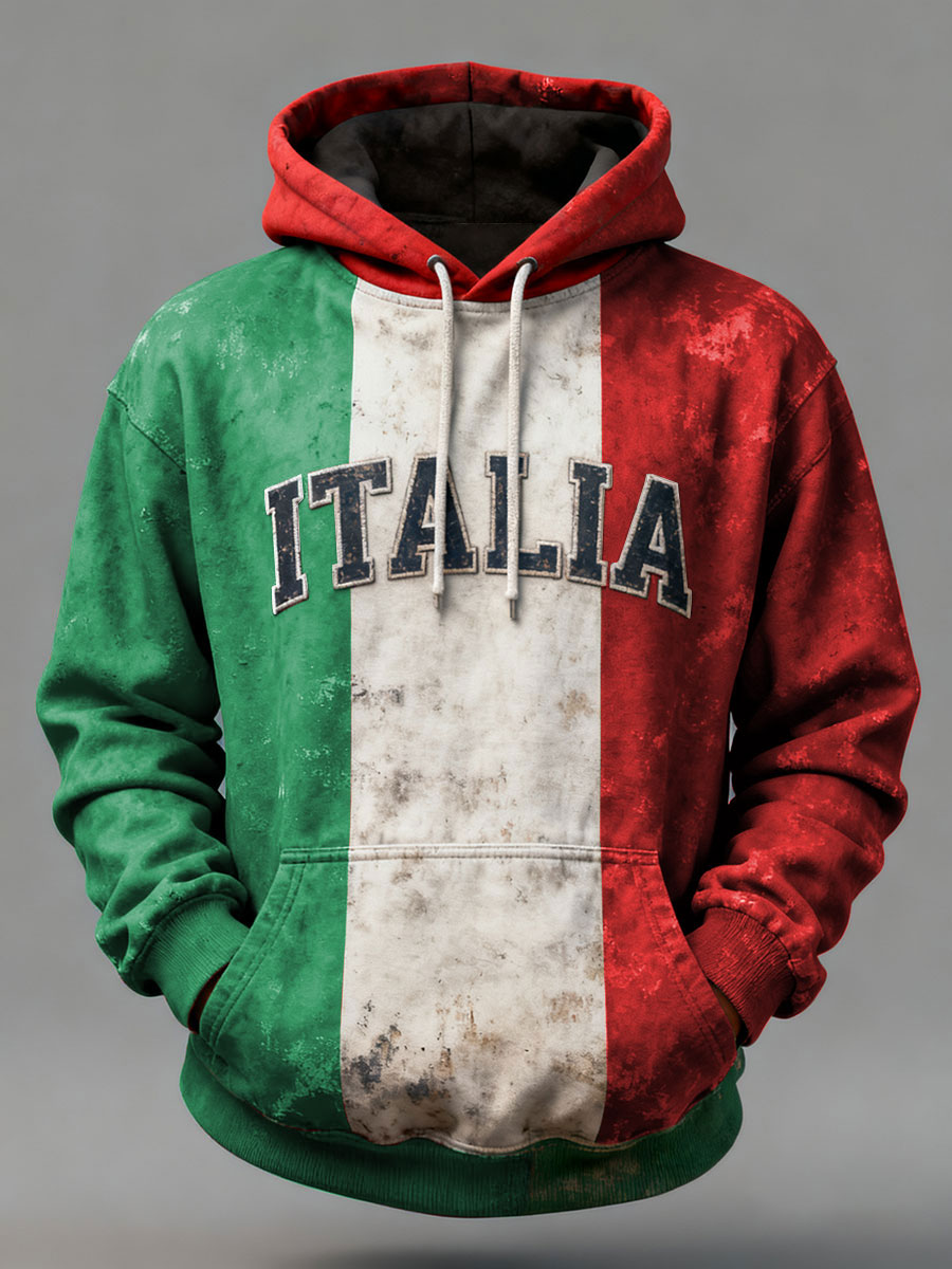Felpa con cappuccio casual da uomo con stampa italiana