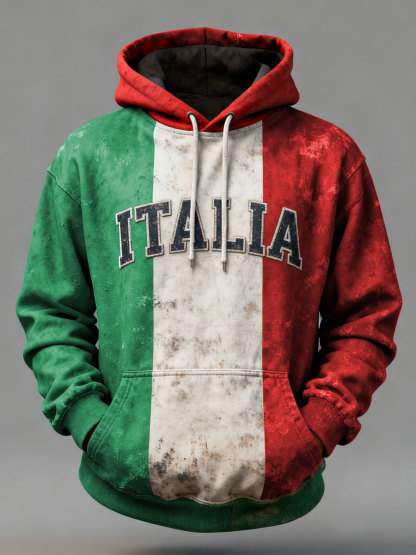 Felpa con cappuccio casual da uomo con stampa italiana
