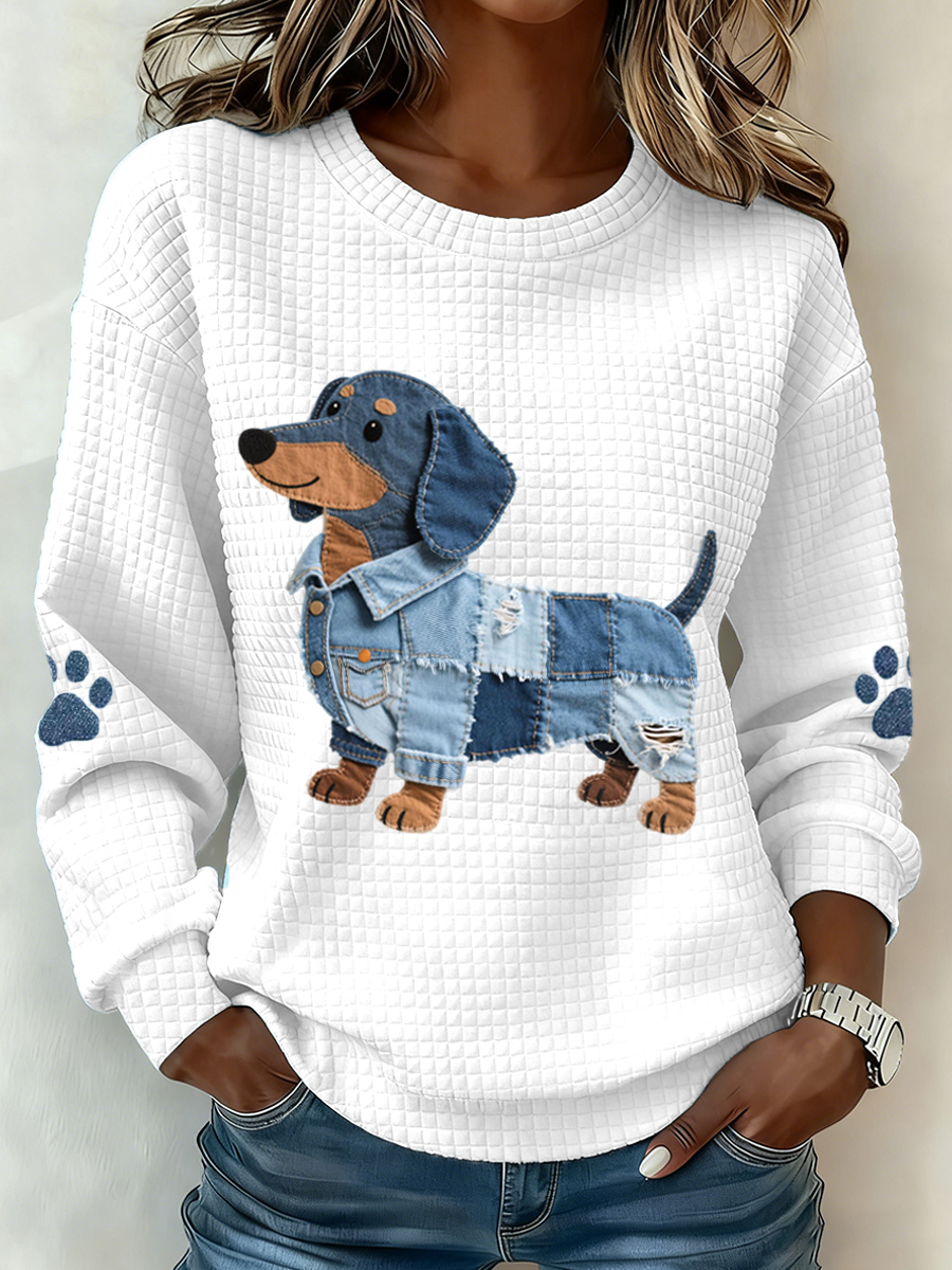 Felpa da donna con patchwork in denim