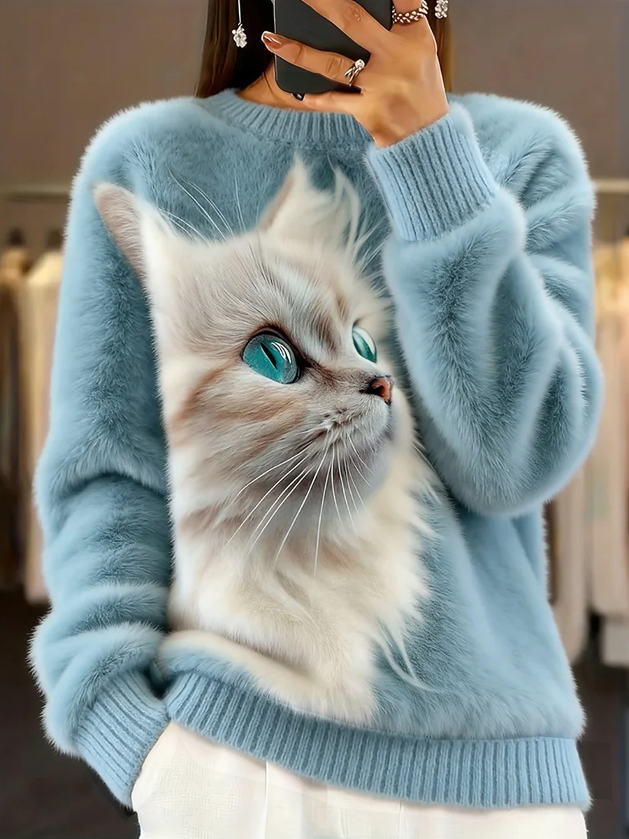 Top in flanella da donna con stampa retrò di arte animale