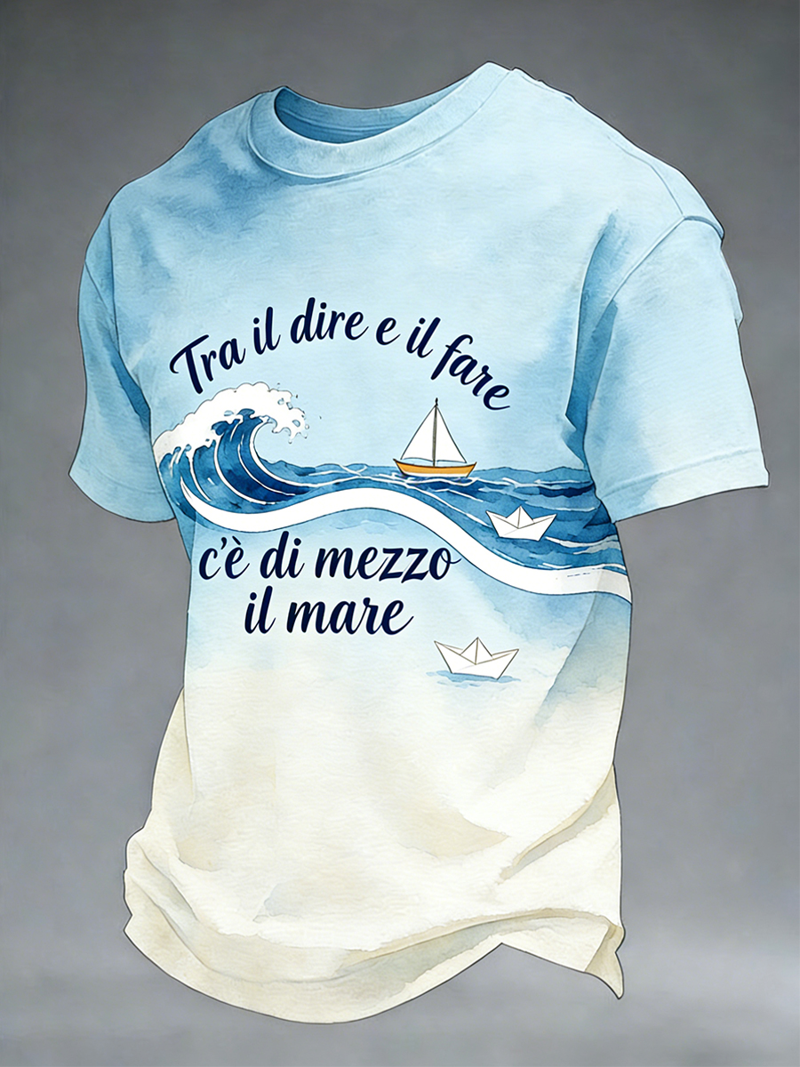 T-Shirt Uomo Con Proverbio Italiano-Stampa Ispirata