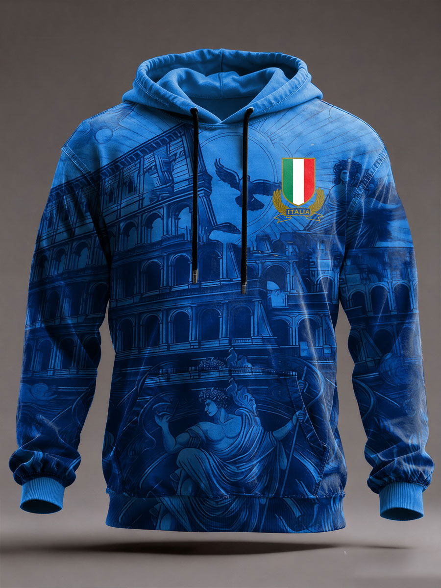 Felpa a tracolla oversize uomo rugby Italia con tasche