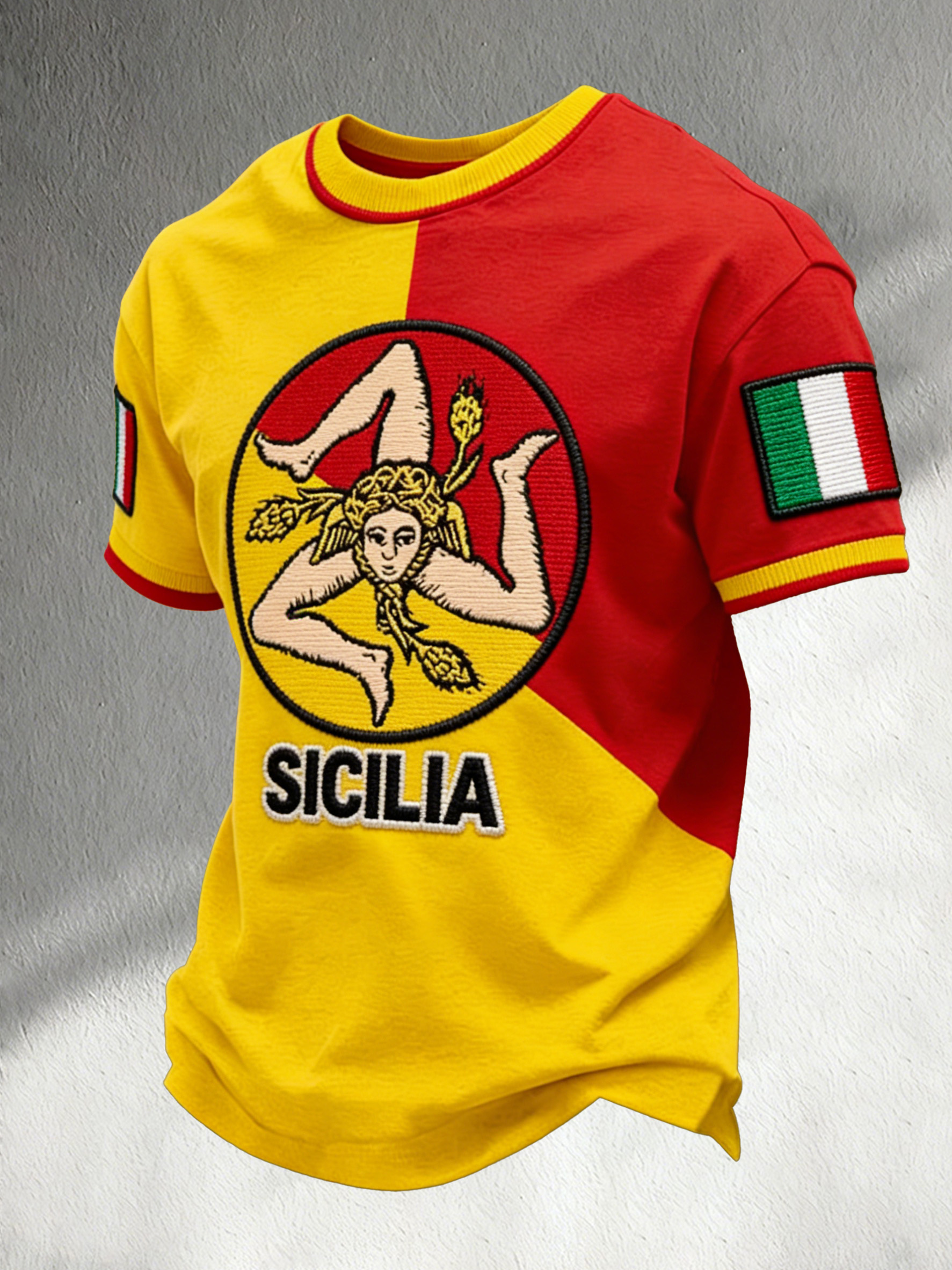 Maglietta da uomo con stampa in stile siciliano a tre gambe