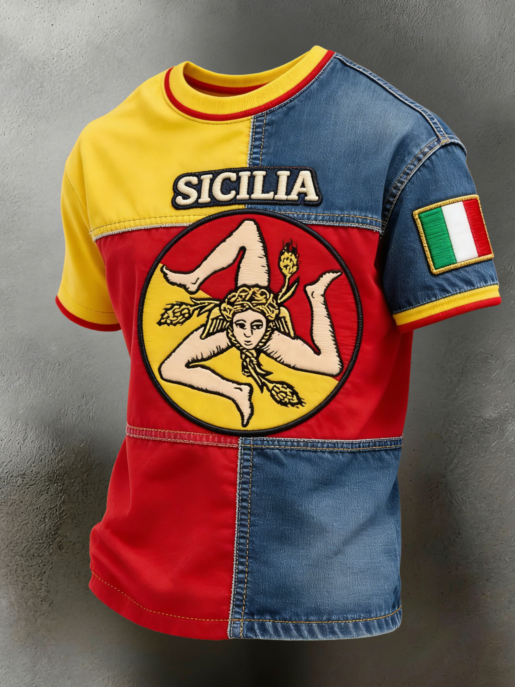 Maglietta da uomo con stampa in stile siciliano a tre gambe