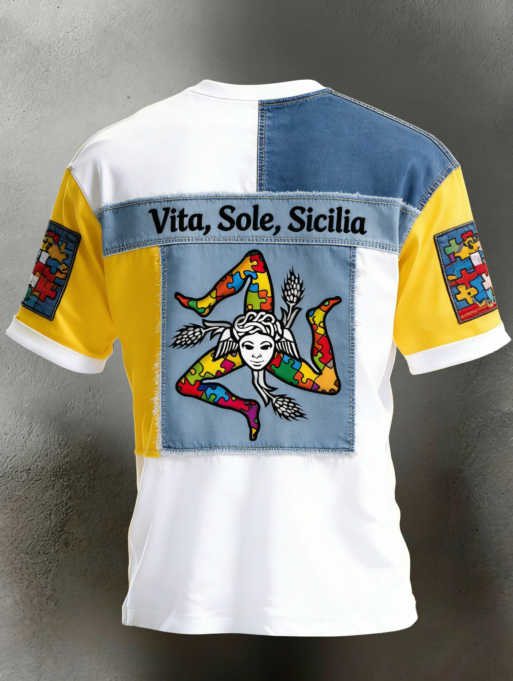 T-shirt da uomo con elementi workwear ispirati alla Sicilia e stampa artistica