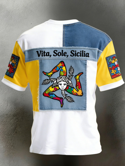 T-shirt da uomo con elementi workwear ispirati alla Sicilia e stampa artistica