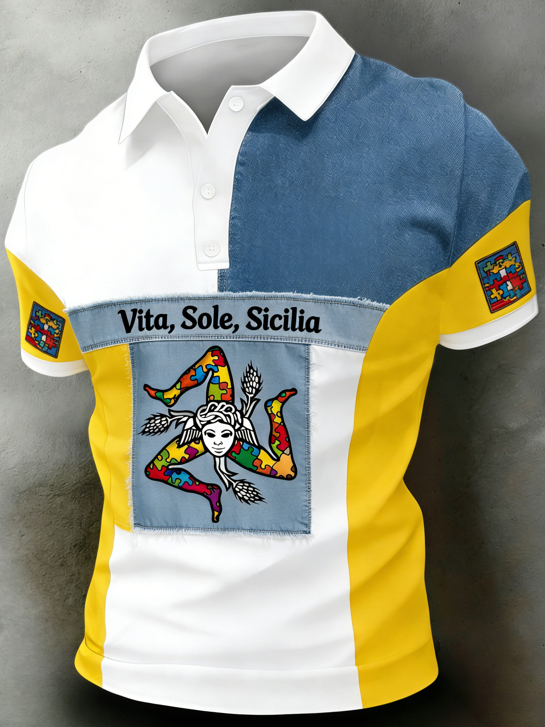 Polo da uomo con stampa artistica di ispirazione siciliana