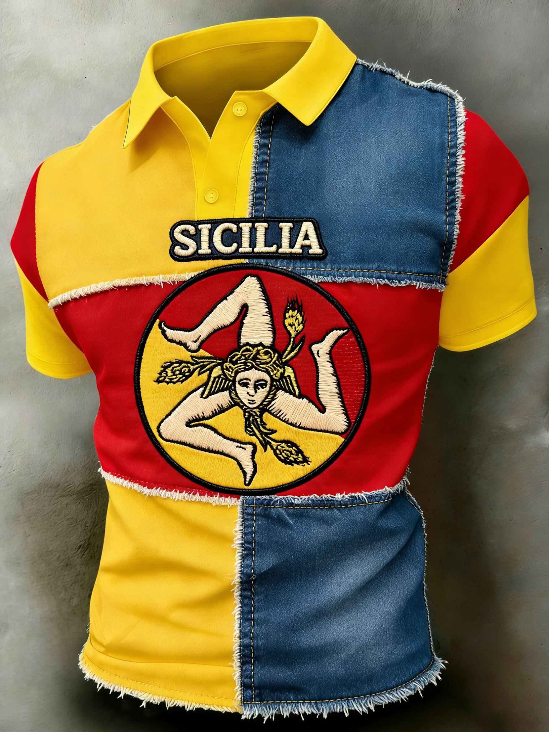 Polo da uomo con stampa artistica di ispirazione siciliana