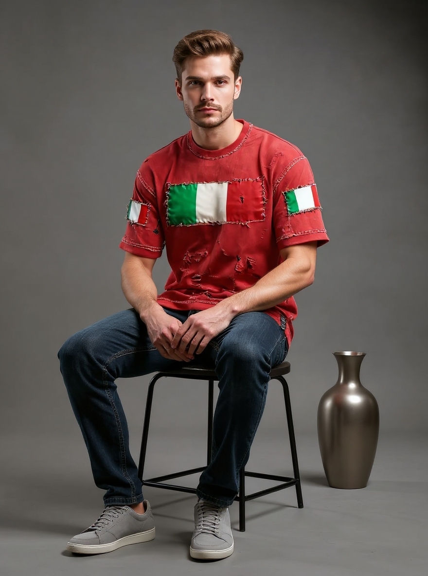 Maglietta casual da uomo con stampa italiana