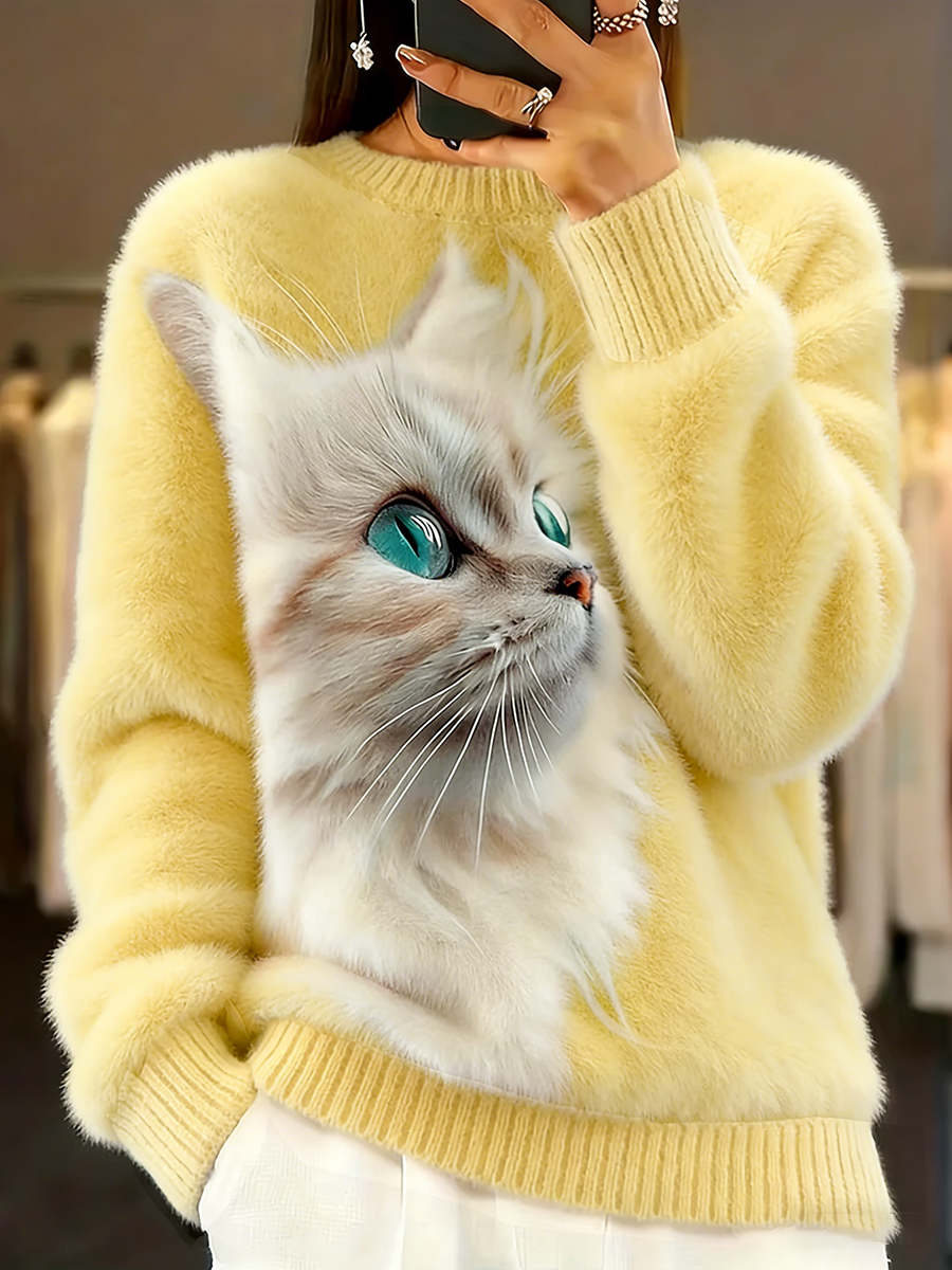 Top in flanella da donna con stampa retrò di arte animale