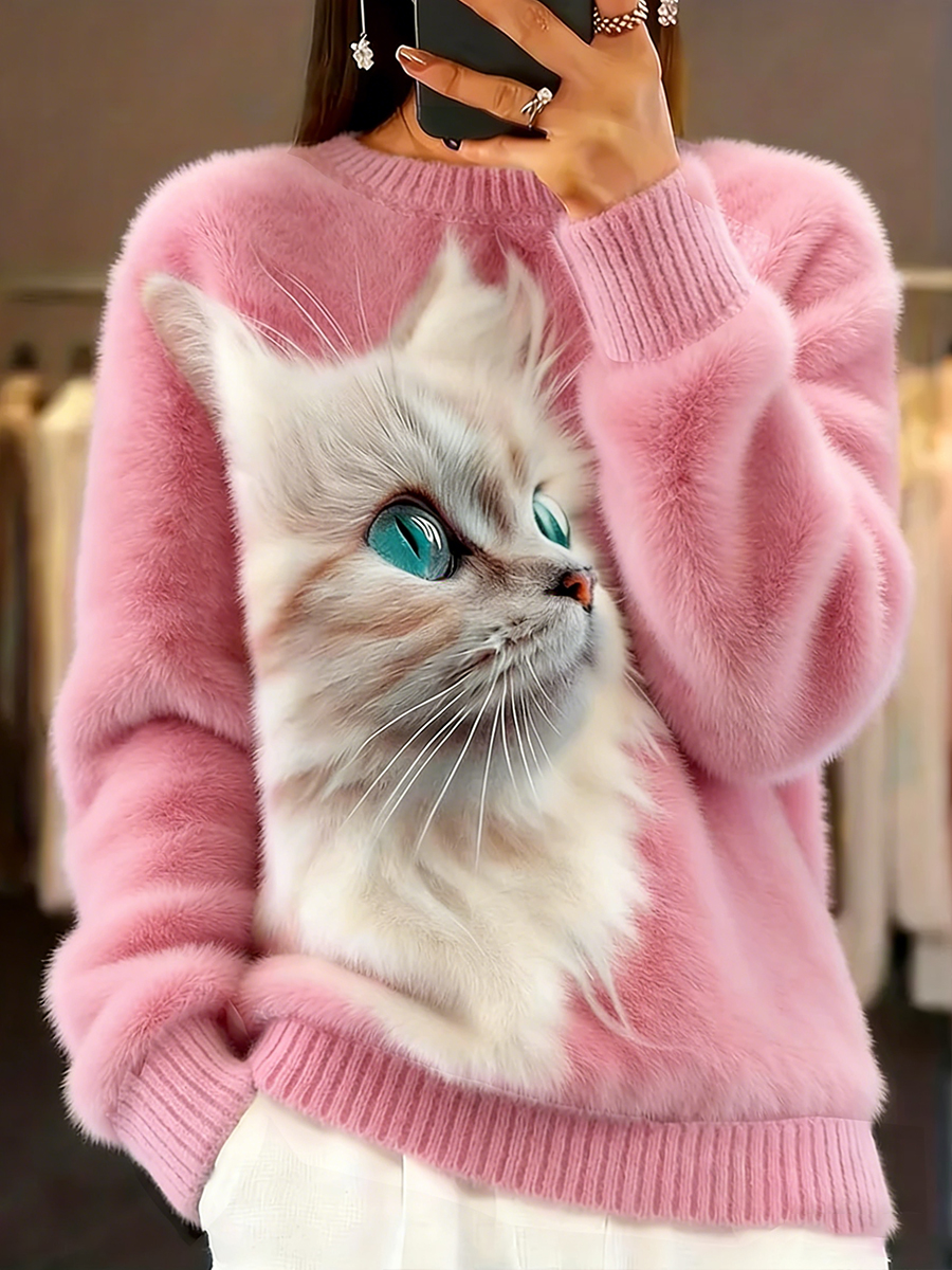 Top in flanella da donna con stampa retrò di arte animale