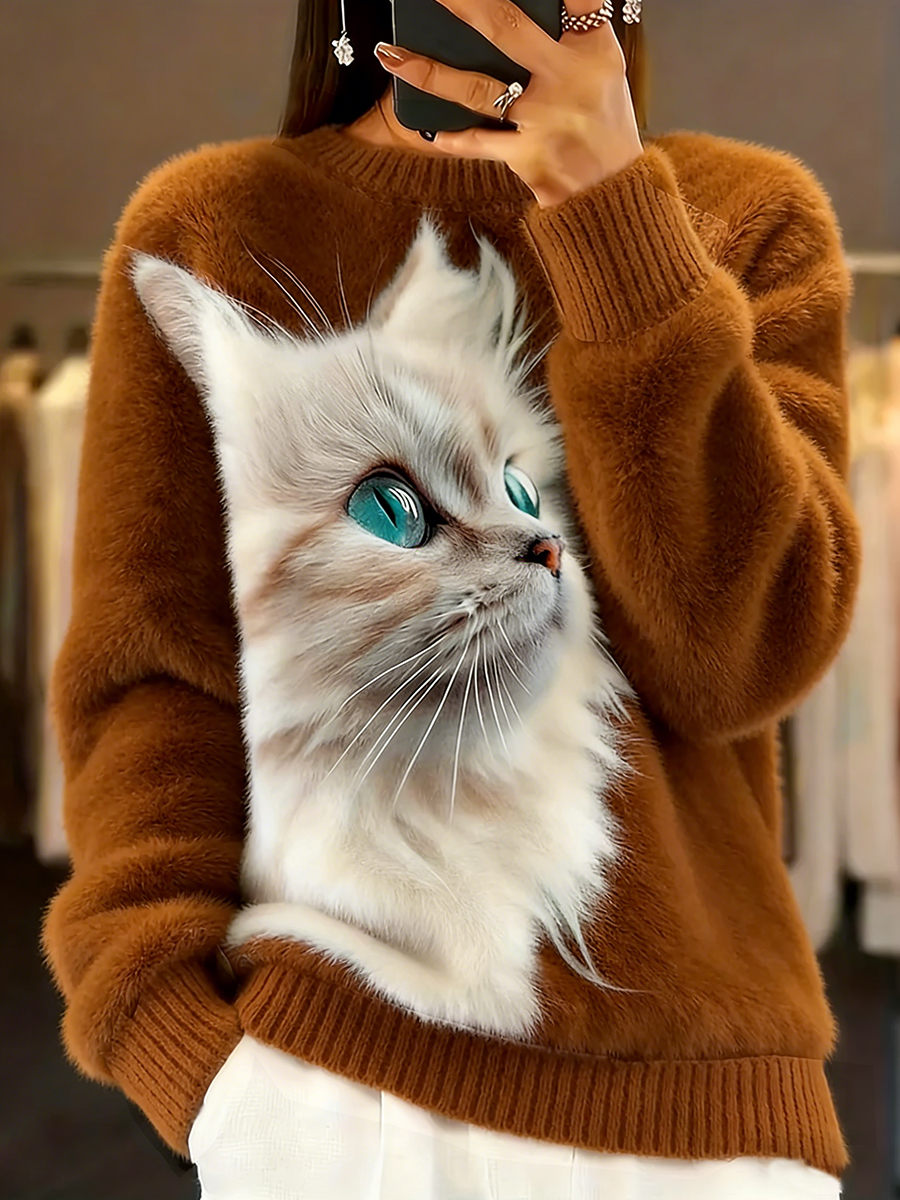 Top in flanella da donna con stampa retrò di arte animale