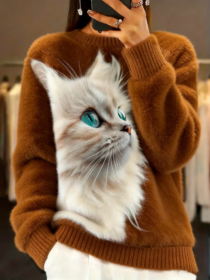 Top in flanella da donna con stampa retrò di arte animale