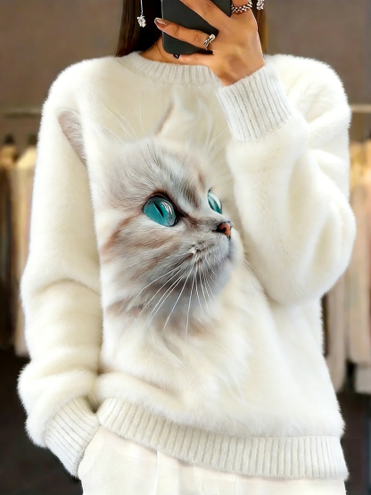 Top in flanella da donna con stampa retrò di arte animale