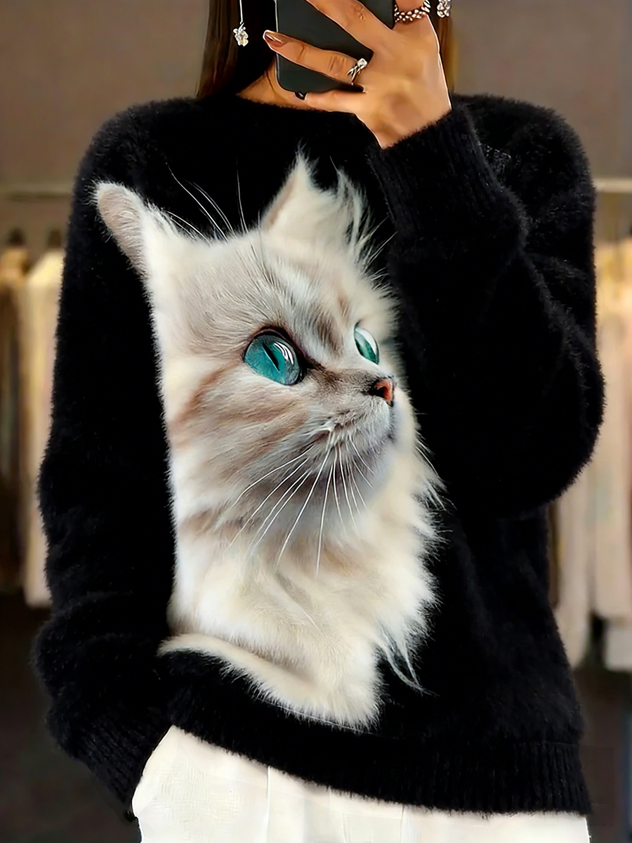 Top in flanella da donna con stampa retrò di arte animale