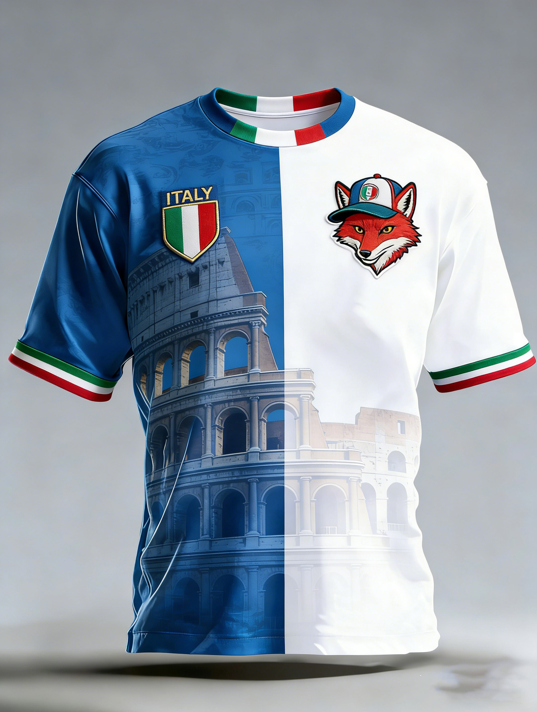 T-shirt maschile con stampa italiana di arte da tennis patchwork bandiera nazionale a colori