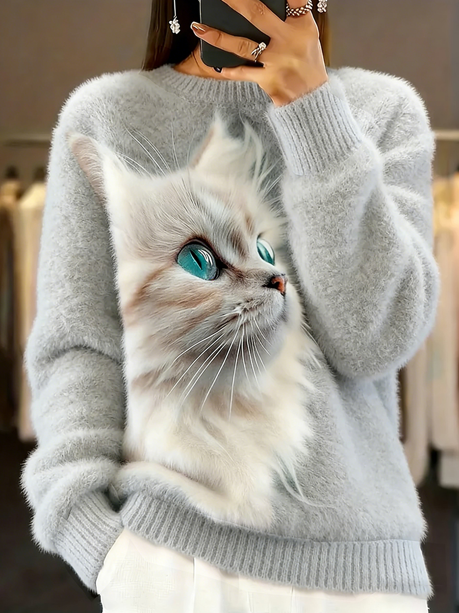 Top in flanella da donna con stampa retrò di arte animale