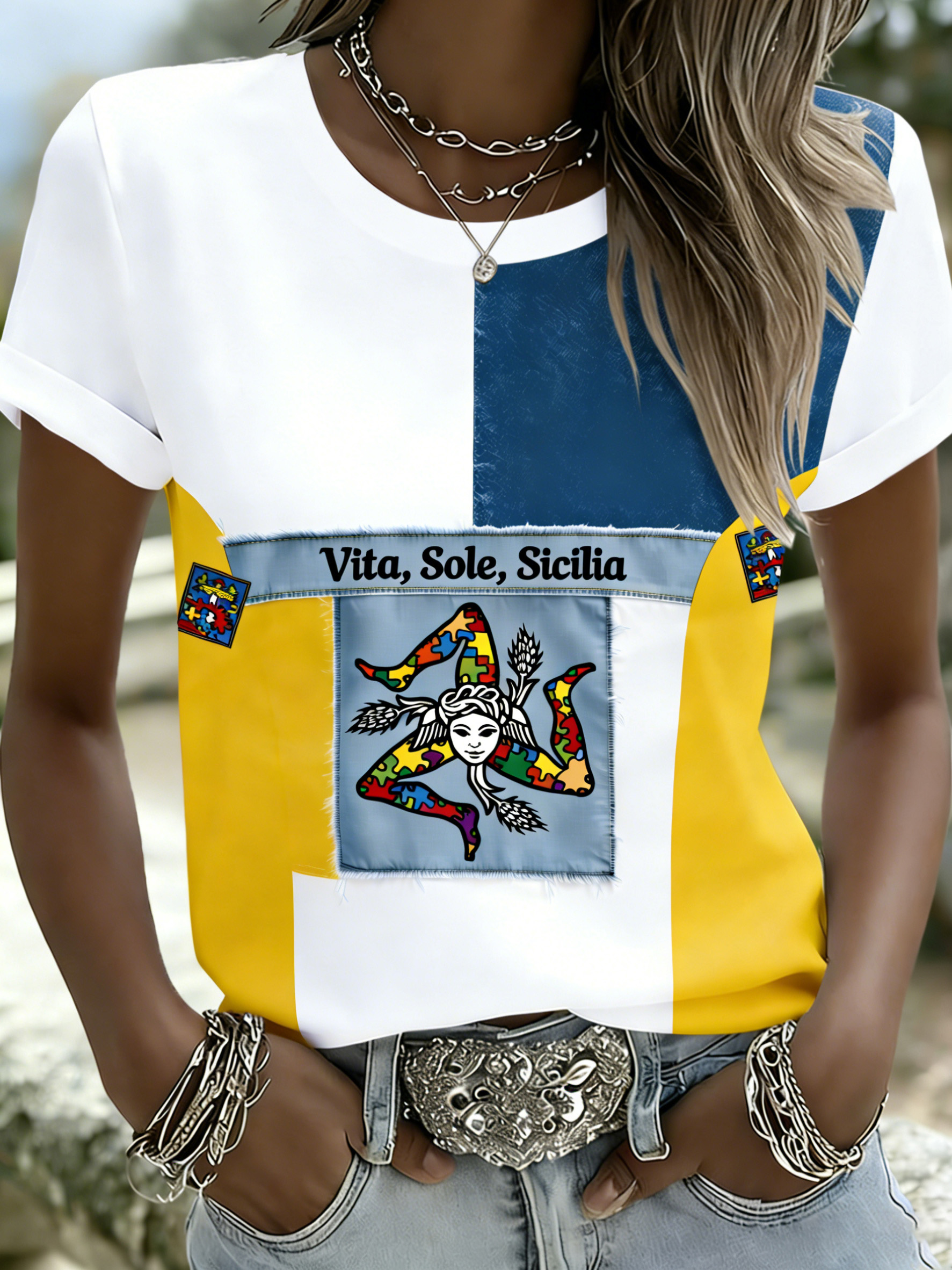 T-shirt da donna con stampa artistica ispirata alla Sicilia