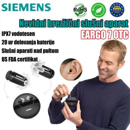 ✨Slušni aparat Siemens EARGO 7 brez recepta: neviden, polnilni, fleksibilen CIC, odobren s strani FDA.