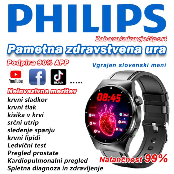 Philipsova laserska terapevtska ura, ki na daljavo spremlja srčni utrip, krvni tlak in krvni tlak.